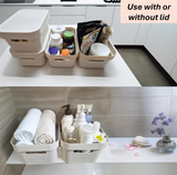 24x 5L Premium Plastic Storage Basket Container Box w/ Lid Dot Pattern (26.5*18*12.5cm) - Side View