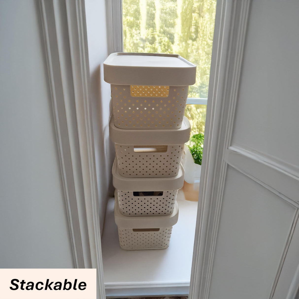 24x 5L Premium Plastic Storage Basket Container Box w/ Lid Dot Pattern (26.5*18*12.5cm)