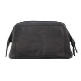 Pierre Cardin Mens Rustic Leather Toiletry Case Bag Travel - Black - 45-Degree Angle