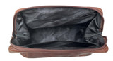 Pierre Cardin Mens Rustic Leather Toiletry Case Bag Travel - Cognac - Side View