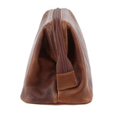 Pierre Cardin Mens Rustic Leather Toiletry Case Bag Travel - Cognac - Top-Down View