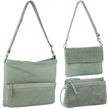 3-Piece Set Pierre Cardin Womens Woven Cross-Body Bag - Mint Green - Side View