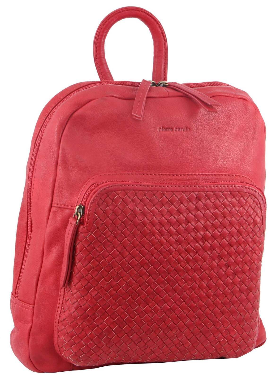 3PC Set Pierre Cardin Womens Woven Leather Cross-Body Bags + Backpack - Red