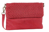 3PC Set Pierre Cardin Womens Woven Leather Cross-Body Bags + Backpack - Red