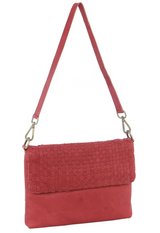 3PC Set Pierre Cardin Womens Woven Leather Cross-Body Bags + Backpack - Red