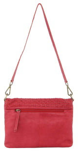 3PC Set Pierre Cardin Womens Woven Leather Cross-Body Bags + Backpack - Red