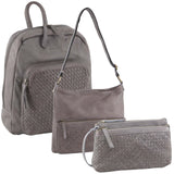 3Pc Set Pierre Cardin Womens Woven Leather Backpack + Cross-Body Bags - Sky Blue - Front View