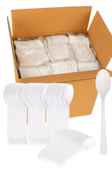 1200x Reusable & Disposable Plastic Spoons BPA Free Bulk Cutlery in White - Front View