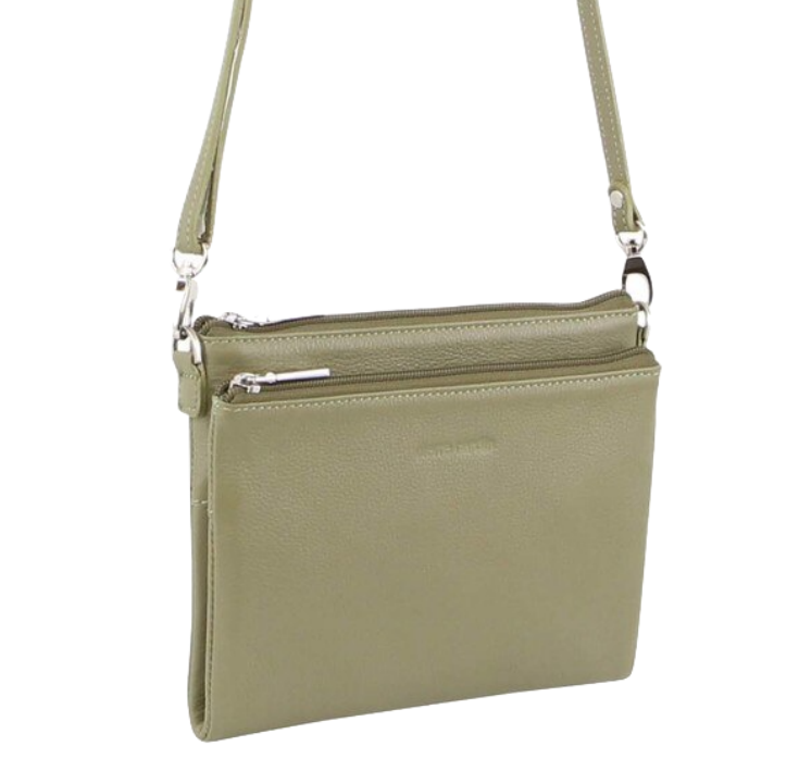 Pierre Cardin Women's Versatile Leather Crossbody Clutch in Sage