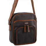 Pierre Cardin Canvas Cross Body Messenger Bag Mens Ladies Satchel Day Pack - Black - Front View