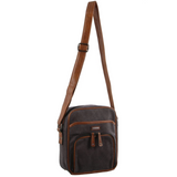 Pierre Cardin Canvas Cross Body Messenger Bag Mens Ladies Satchel Day Pack - Black - Side View
