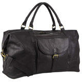 Pierre Cardin Mens Leather Business Overnight Bag Luggage Duffle Weekend Travel - Black - Front View