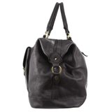 Pierre Cardin Mens Leather Business Overnight Bag Luggage Duffle Weekend Travel - Black - Top-Down View