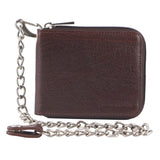 Pierre Cardin Mens RFID Leather Zip Around Wallet with Chain - Brown - Front View
