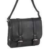 Pierre Cardin Pebbled Leather Computer Laptop Bag Overnight Satchel - Black - Front View