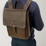Pierre Cardin Premium Leather Backpack Travel Bag Satchel - Brown - Side View