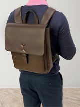 Pierre Cardin Premium Leather Backpack Travel Bag Satchel - Brown - Rear View