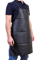 Pierre Cardin Professional Leather Apron Butcher Woodwork Hairdressing Barber Chef - Black - Front View