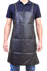 Pierre Cardin Professional Leather Apron Butcher Woodwork Hairdressing Barber Chef - Black - Side View