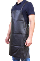 Pierre Cardin Professional Leather Apron Butcher Woodwork Hairdressing Barber Chef - Black - Top-Down View