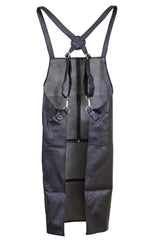 Pierre Cardin Professional Leather Apron Butcher Woodwork Hairdressing Barber Chef - Black - Rear View