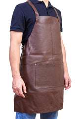 Pierre Cardin Professional Leather Apron Butcher Woodwork Hairdressing Barber Chef - Brown - Front View