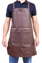 Pierre Cardin Professional Leather Apron Butcher Woodwork Hairdressing Barber Chef - Brown - Side View