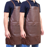 2x Pierre Cardin Professional Leather Apron Butcher Woodwork Barber Chef - Brown - Front View