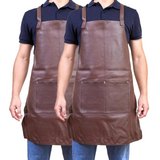 2x Pierre Cardin Professional Leather Apron Butcher Woodwork Barber Chef - Brown - Side View