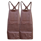 2x Pierre Cardin Professional Leather Apron Butcher Woodwork Barber Chef - Brown - Top-Down View