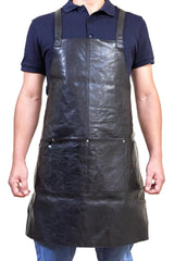 Pierre Cardin Professional Leather Apron Butcher Woodwork Hairdressing Barber Chef - Black - Front View