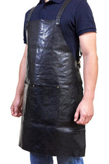 Pierre Cardin Professional Leather Apron Butcher Woodwork Hairdressing Barber Chef - Black - Side View