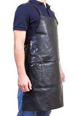 Pierre Cardin Professional Leather Apron Butcher Woodwork Hairdressing Barber Chef - Black - Top-Down View