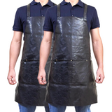2x Pierre Cardin Professional Leather Apron Butcher Woodwork Barber Chef - Black - Side View