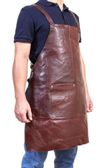 Pierre Cardin Professional Leather Apron Butcher Woodwork Hairdressing Barber Chef - Chestnut - Front View