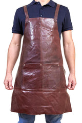 Pierre Cardin Professional Leather Apron Butcher Woodwork Hairdressing Barber Chef - Chestnut - Side View