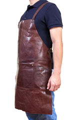 Pierre Cardin Professional Leather Apron Butcher Woodwork Hairdressing Barber Chef - Chestnut - Top-Down View