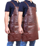 2x Pierre Cardin Professional Leather Apron Butcher Woodwork Barber - Chestnut - Front View