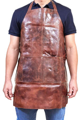 Pierre Cardin Professional Leather Apron Butcher Woodwork Hairdressing Barber Chef - Cognac - Front View