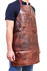Pierre Cardin Professional Leather Apron Butcher Woodwork Hairdressing Barber Chef - Cognac - Side View
