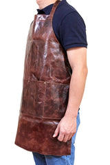 Pierre Cardin Professional Leather Apron Butcher Woodwork Hairdressing Barber Chef - Cognac - Top-Down View