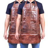 2x Pierre Cardin Professional Leather Apron Butcher Woodwork Barber - Cognac - Front View