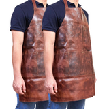 2x Pierre Cardin Professional Leather Apron Butcher Woodwork Barber - Cognac - Side View
