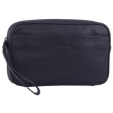 Pierre Cardin Mens Leather Organizer Bag Toiletry Case - Navy - Front View