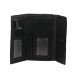 Pierre Cardin Women's Black Leather RFID Tri-Fold Wallet with Multiple Compartments - Front View