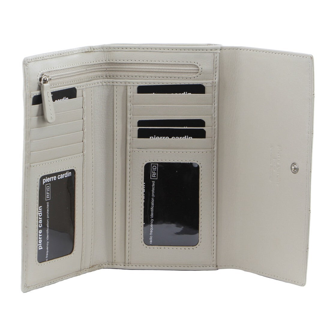 Pierre Cardin Women's Bone Leather RFID Tri-Fold Wallet with Multiple Compartments