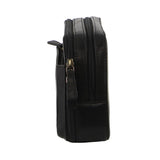 Pierre Cardin Mens Italian Leather Organizer Bag Toiletry Travel - Black - Side View
