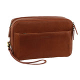 Pierre Cardin Mens Leather Toiletry Bag Travel Organizer Wash Case - Tan - Front View