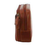 Pierre Cardin Mens Leather Toiletry Bag Travel Organizer Wash Case - Tan - Side View