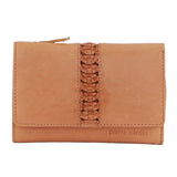 Pierre Cardin Leather Ladies Woven Design Tri-fold Wallet in Apricot - Side View